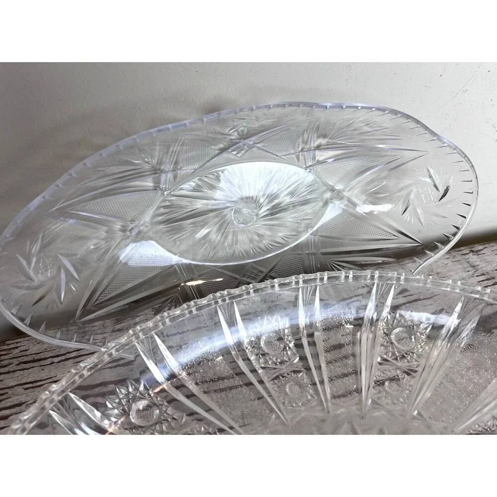 Vintage Crystal Cut Plastic Serving Bowls Set Of 2 / Tray ~ Bowls / Retro Dining